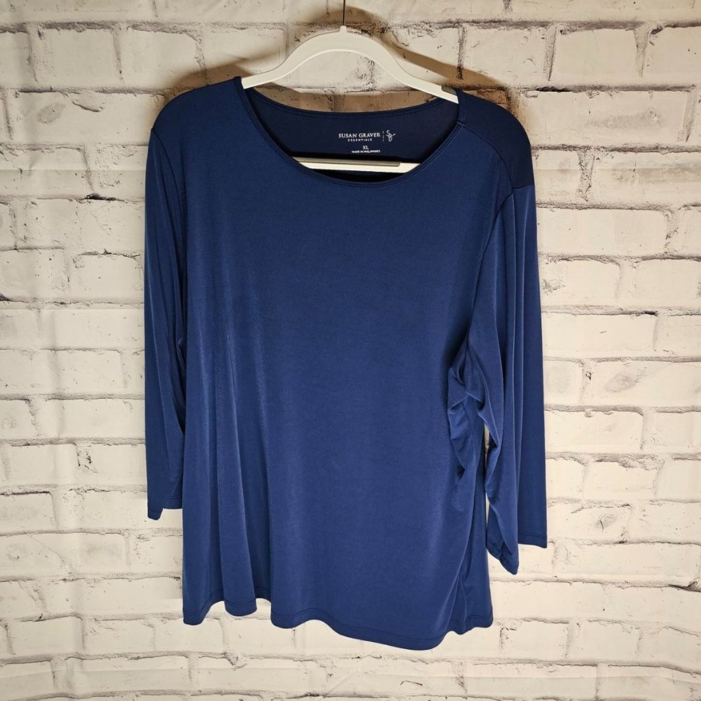 Susan Graver Blue Long-Sleeve Knit Top - Women's